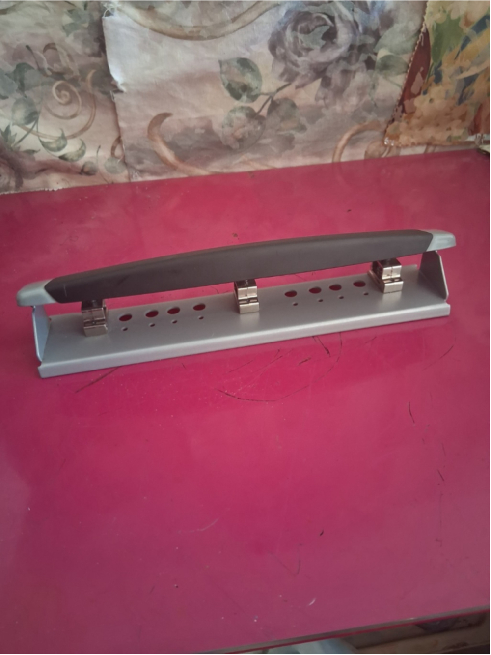 Gray and Black Manual Three-Hole Punch Office Desk Accessory